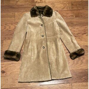 LNR Genuine Suede Faux Fur Lined Coat Women’s Size M Brown Boho